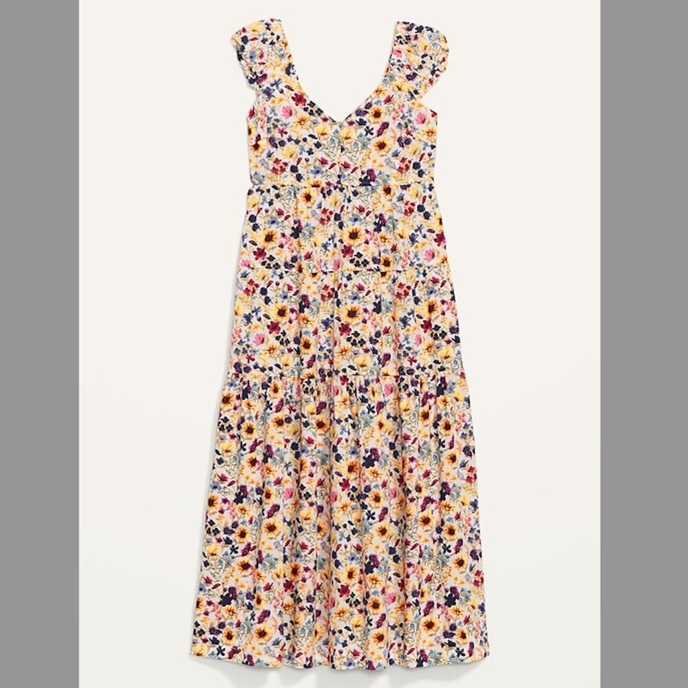 Old Navy Tiered All-Day Fit & Flare Maxi Dress Wildflowers XL